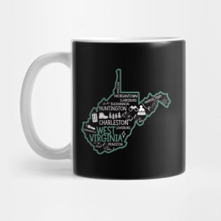 Cute map of West Virginia Charleston Lewisburg Huntington Morgantown Buckhannon Mug